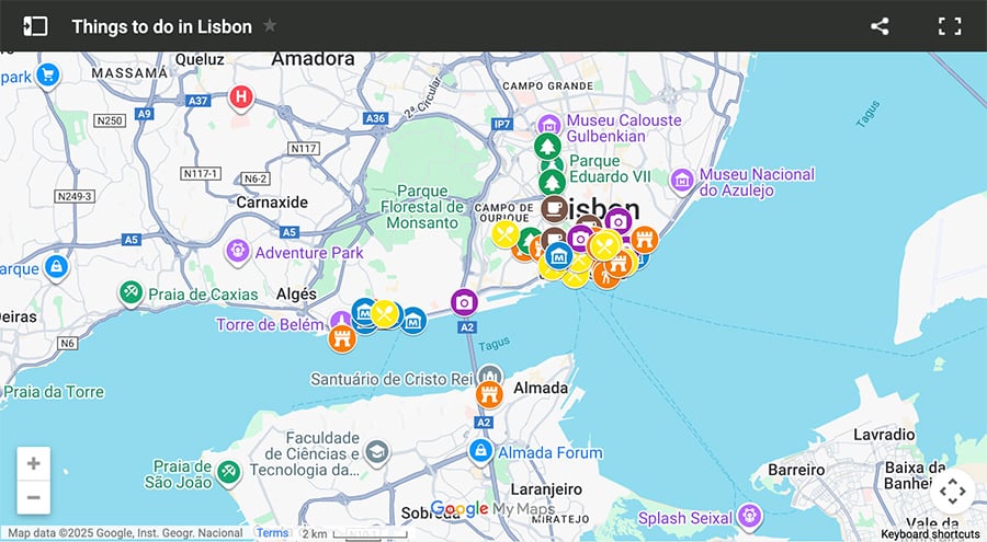 Map of things to do in Lisbon