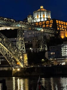 Mosteiro da Serra do Pilar and Luis I Bridge at night