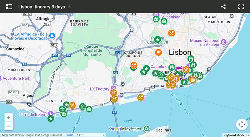 3 days in Lisbon Map Itinerary for 3 days in Lisbon map