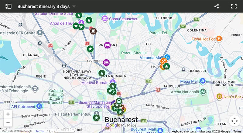 3 days in Bucharest itinerary map