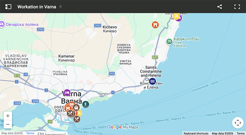 Workation in Varna map of logistics