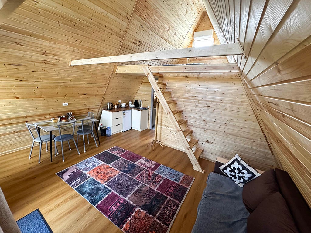 The dining area in our A-Frame
