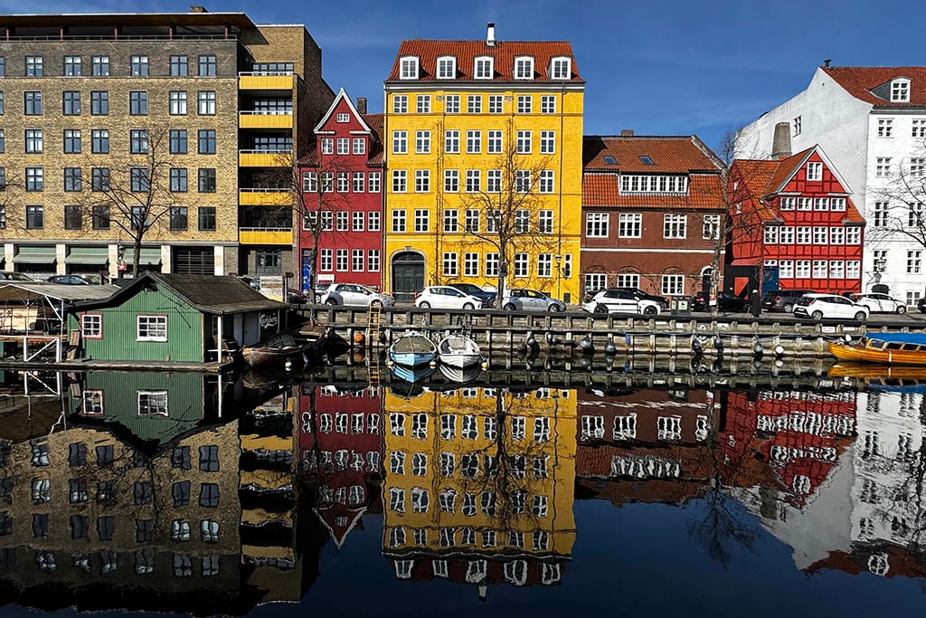 Christianshavns Kanal colourful houses in Copenhagen winter