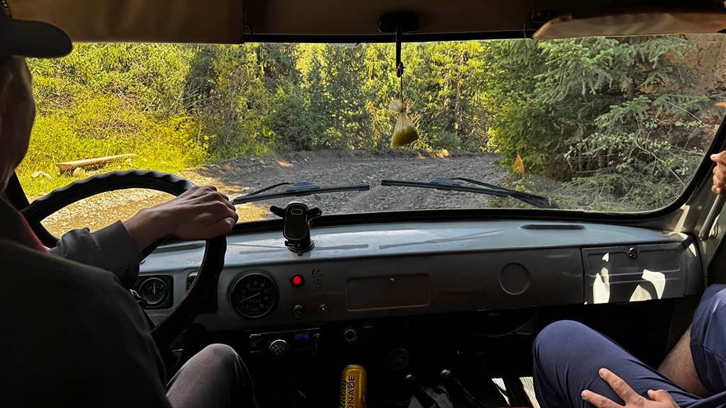 Inside a UAZ 4WD to Kaindy Lake