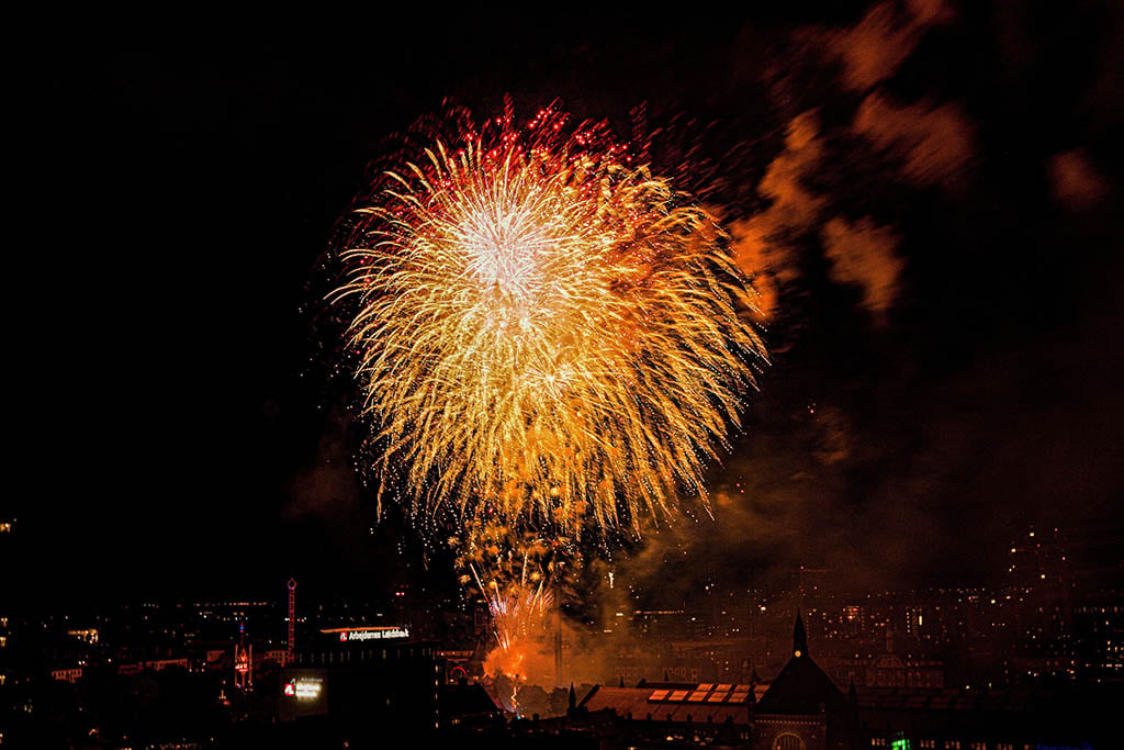 NYE fireworks display over Tivoli Gardens, Copenhagen